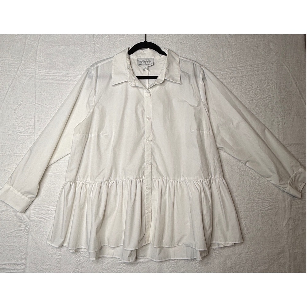 Mare Mare Anthropologie White Bow Back Peplum Button Down Shirt Women 1X